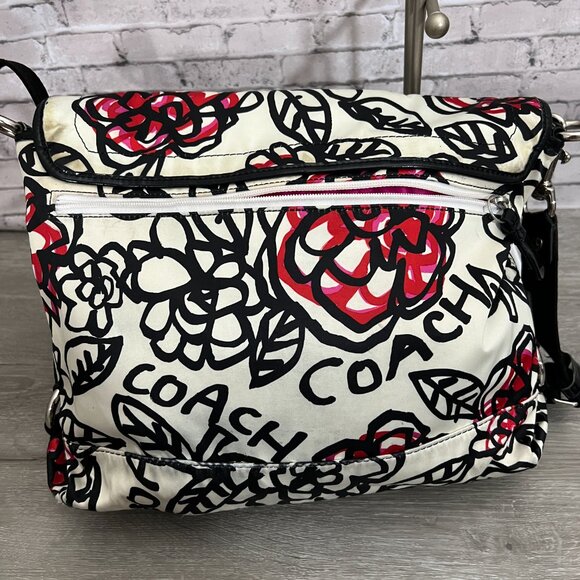 Coach Graffiti F16915 Kyra Poppy Black White & Red Sateen Messenger Bag - Picture 4 of 7